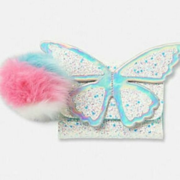 Justice Iridescent Butterfly Bi-Fold Wallet Pom-Pom +*2 PIECE SET* - Picture 1 of 4